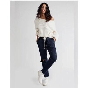 NWT One Teaspoon X Free People Drawstring Boyfriend Jeans Women Dark Blue Size M